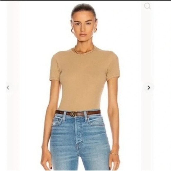 Redone X hanes 90’s ribbed cap sleeve tee in sand - Picture 1 of 10